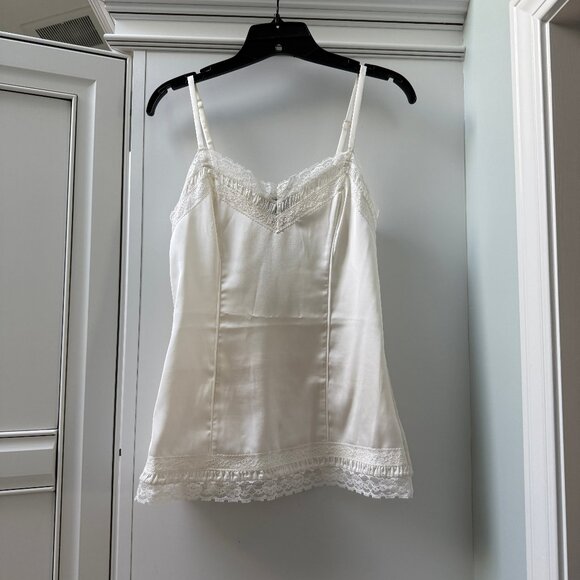White House Black Market Ivory Seamed Mixed Material Lace Trim Cami Top, Size XS - Picture 1 of 9